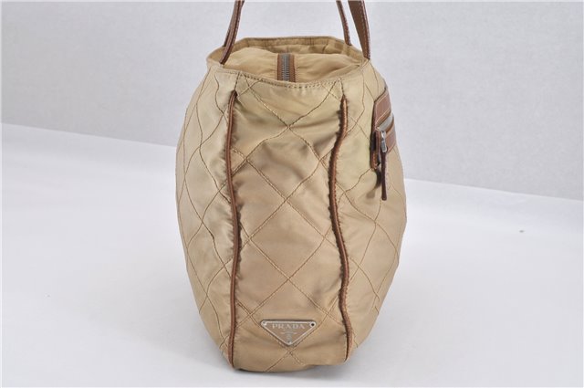 Authentic PRADA Nylon Tessuto Leather Shoulder Tote Bag BR2218 Beige 0898G