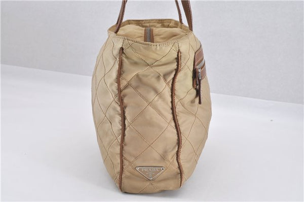 Authentic PRADA Nylon Tessuto Leather Shoulder Tote Bag BR2218 Beige 0898G