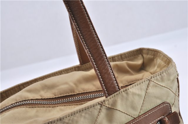 Authentic PRADA Nylon Tessuto Leather Shoulder Tote Bag BR2218 Beige 0898G