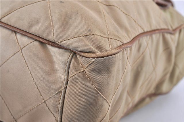 Authentic PRADA Nylon Tessuto Leather Shoulder Tote Bag BR2218 Beige 0898G