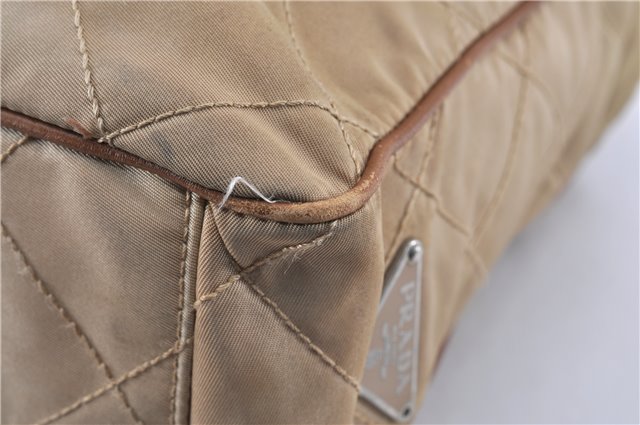 Authentic PRADA Nylon Tessuto Leather Shoulder Tote Bag BR2218 Beige 0898G