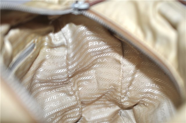 Authentic PRADA Nylon Tessuto Leather Shoulder Tote Bag BR2218 Beige 0898G