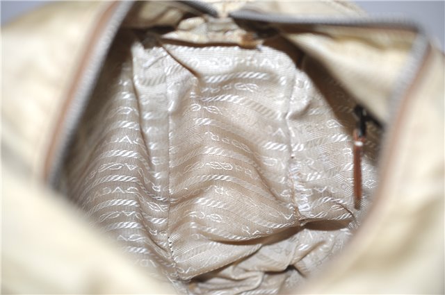 Authentic PRADA Nylon Tessuto Leather Shoulder Tote Bag BR2218 Beige 0898G