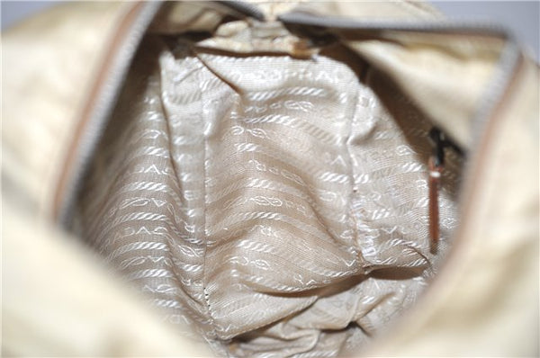Authentic PRADA Nylon Tessuto Leather Shoulder Tote Bag BR2218 Beige 0898G