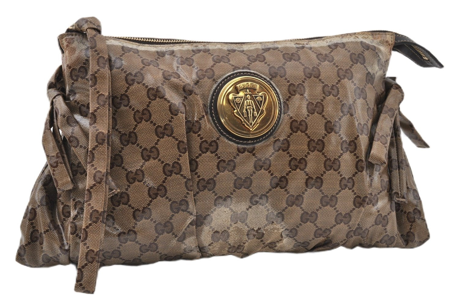 Authentic GUCCI GG Crystal Hysteria Clutch Bag PVC Leather 197015 Brown 0899G