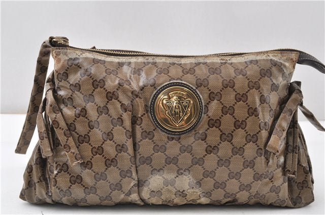 Authentic GUCCI GG Crystal Hysteria Clutch Bag PVC Leather 197015 Brown 0899G