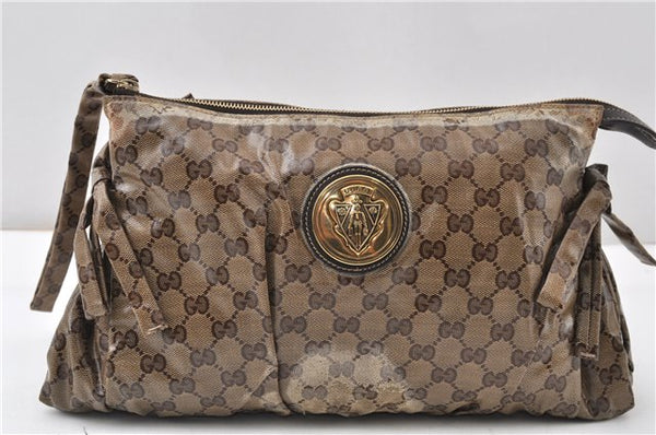 Authentic GUCCI GG Crystal Hysteria Clutch Bag PVC Leather 197015 Brown 0899G