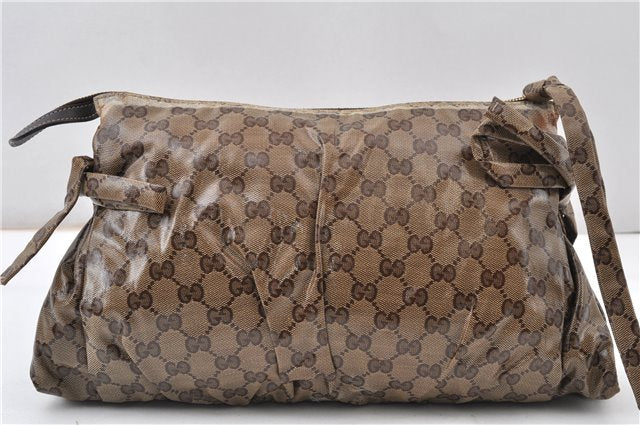 Authentic GUCCI GG Crystal Hysteria Clutch Bag PVC Leather 197015 Brown 0899G