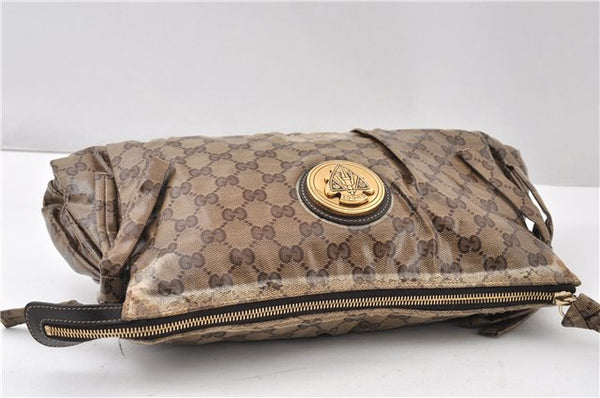 Authentic GUCCI GG Crystal Hysteria Clutch Bag PVC Leather 197015 Brown 0899G