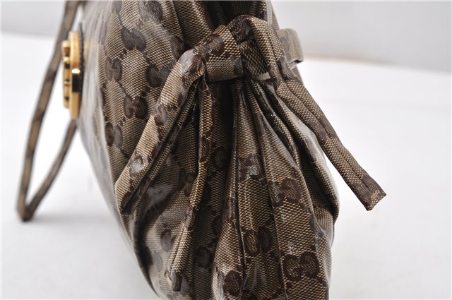 Authentic GUCCI GG Crystal Hysteria Clutch Bag PVC Leather 197015 Brown 0899G