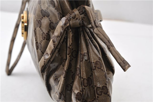 Authentic GUCCI GG Crystal Hysteria Clutch Bag PVC Leather 197015 Brown 0899G