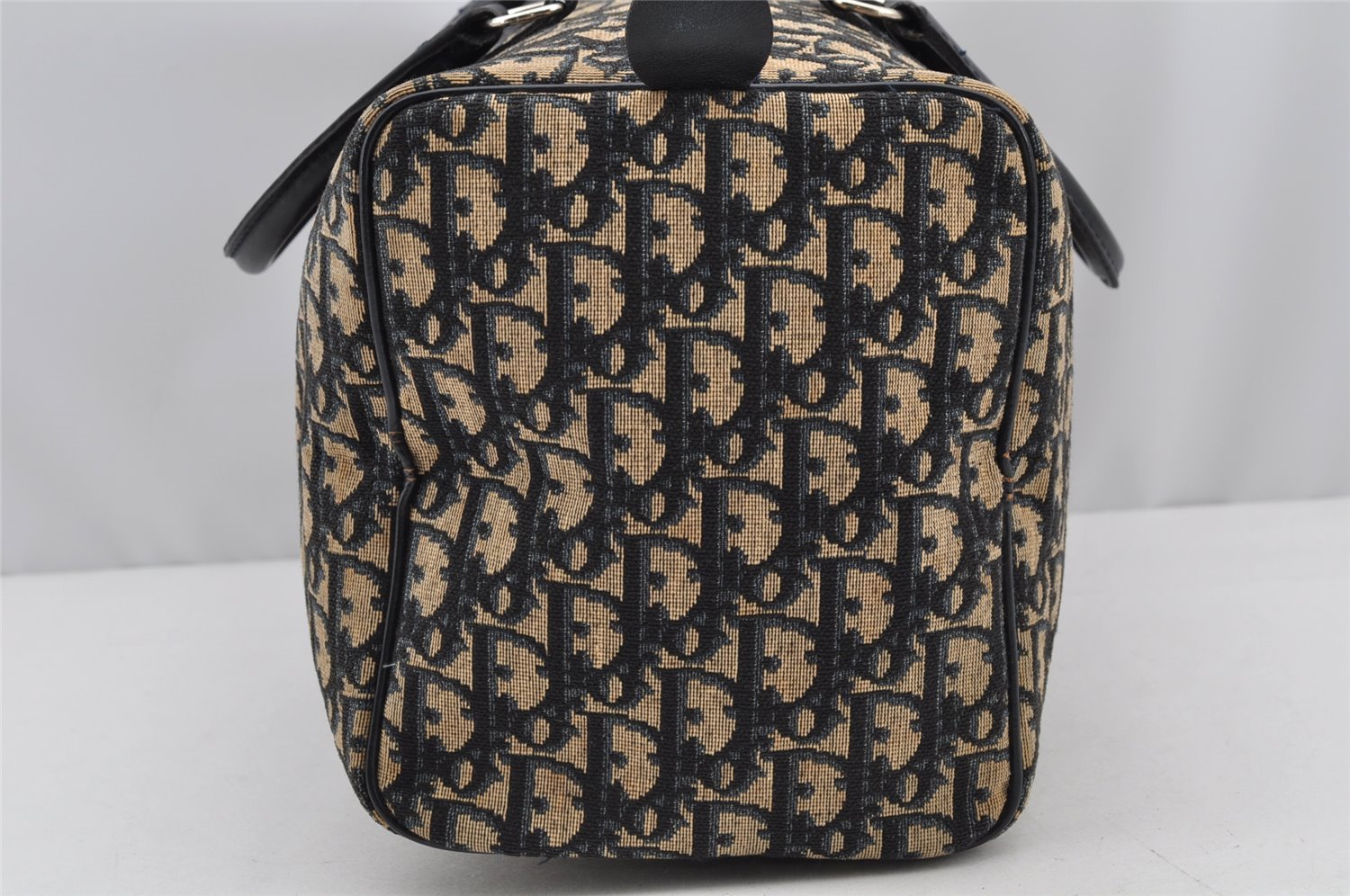 Authentic Christian Dior Trotter Hand Boston Bag Canvas Leather Blue 0900I
