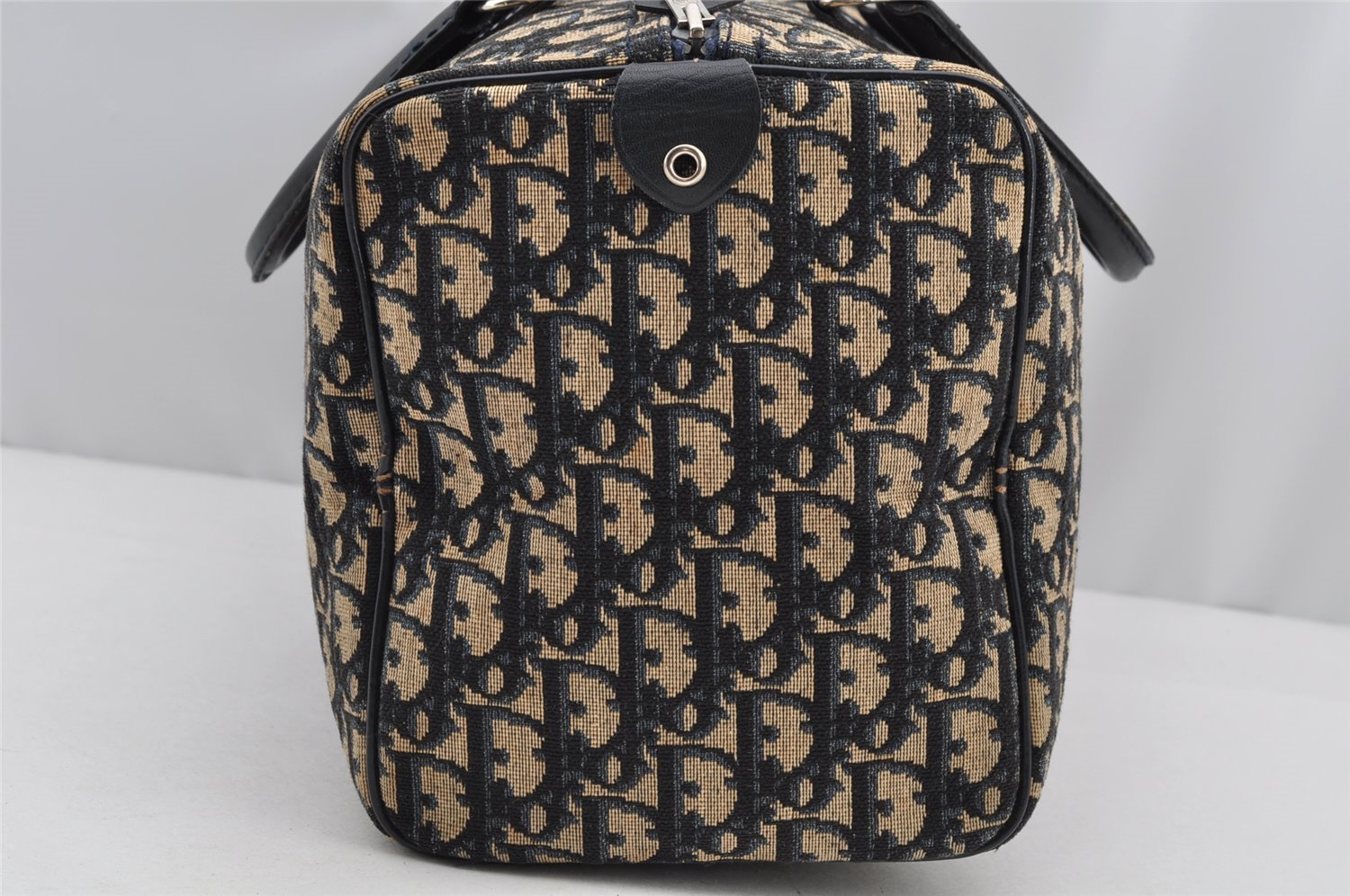 Authentic Christian Dior Trotter Hand Boston Bag Canvas Leather Blue 0900I