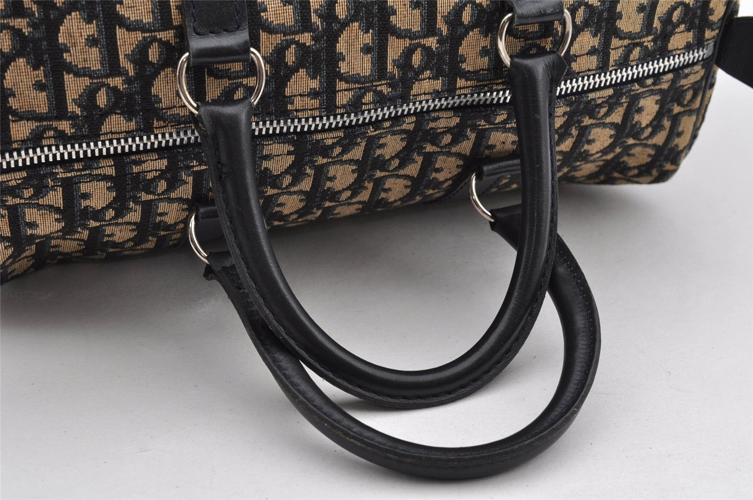 Authentic Christian Dior Trotter Hand Boston Bag Canvas Leather Blue 0900I