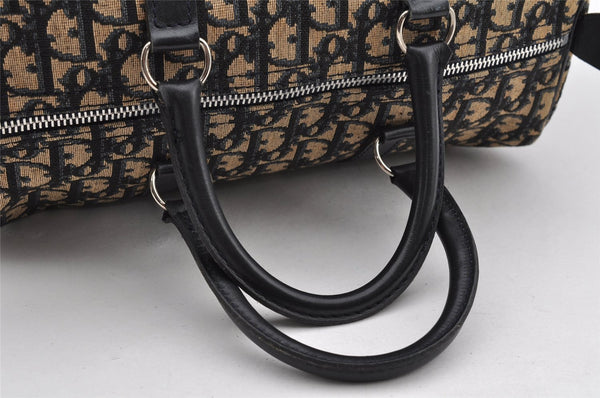 Authentic Christian Dior Trotter Hand Boston Bag Canvas Leather Blue 0900I