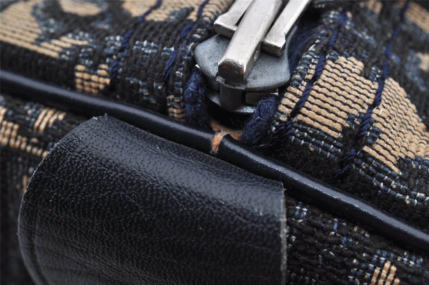 Authentic Christian Dior Trotter Hand Boston Bag Canvas Leather Blue 0900I