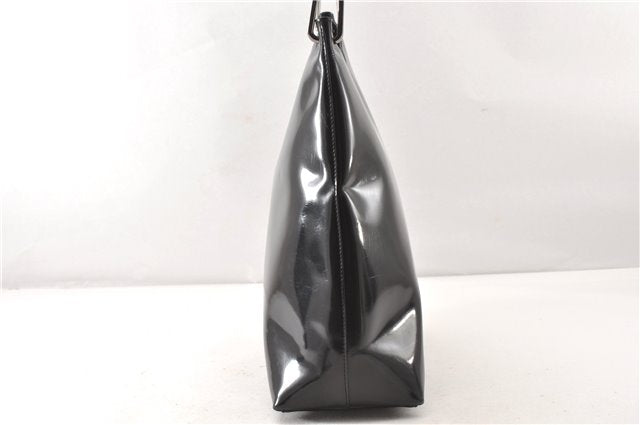 Authentic GUCCI Vintage Bamboo Shoulder Bag Purse Enamel Black 0901G