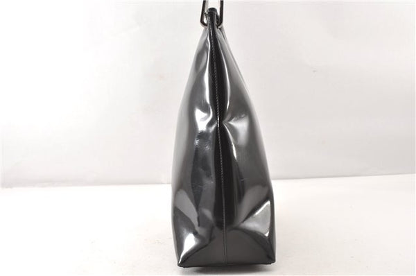 Authentic GUCCI Vintage Bamboo Shoulder Bag Purse Enamel Black 0901G