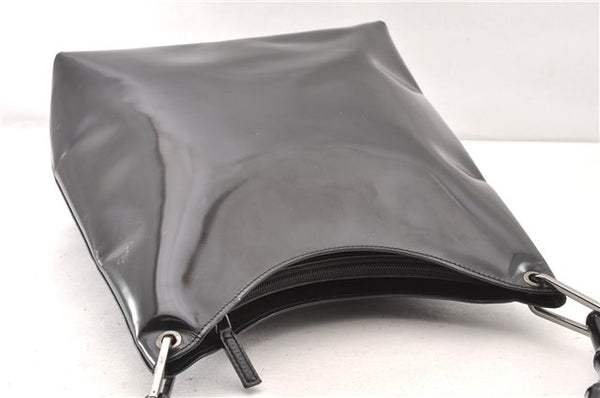 Authentic GUCCI Vintage Bamboo Shoulder Bag Purse Enamel Black 0901G