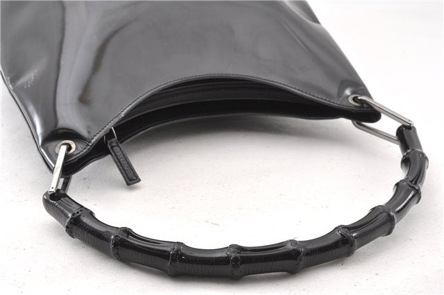 Authentic GUCCI Vintage Bamboo Shoulder Bag Purse Enamel Black 0901G