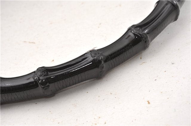 Authentic GUCCI Vintage Bamboo Shoulder Bag Purse Enamel Black 0901G