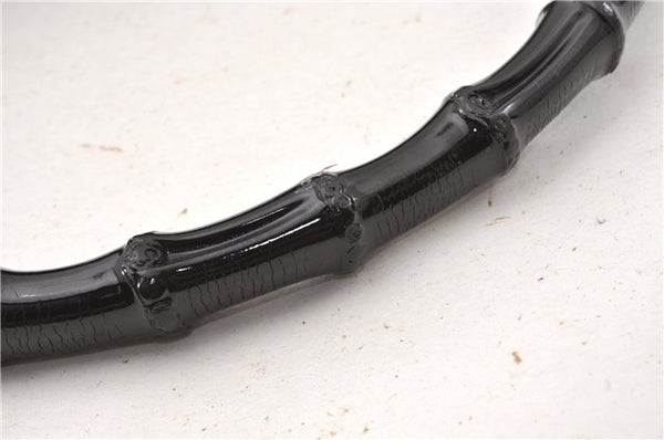 Authentic GUCCI Vintage Bamboo Shoulder Bag Purse Enamel Black 0901G