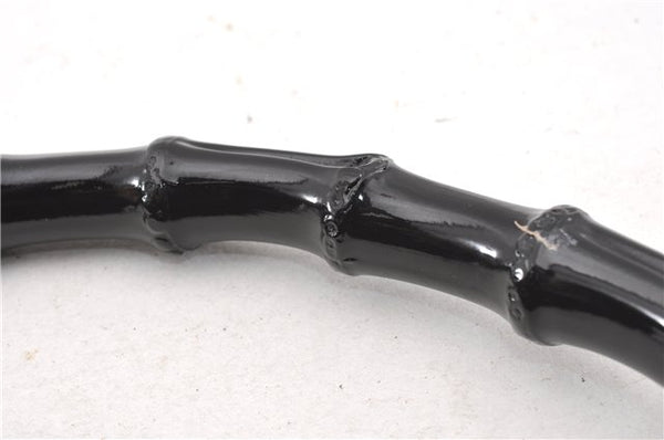 Authentic GUCCI Vintage Bamboo Shoulder Bag Purse Enamel Black 0901G