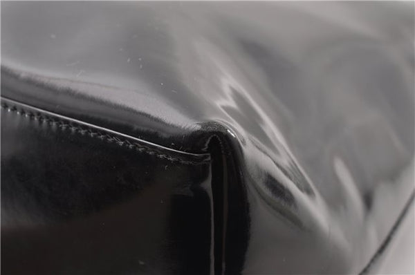 Authentic GUCCI Vintage Bamboo Shoulder Bag Purse Enamel Black 0901G