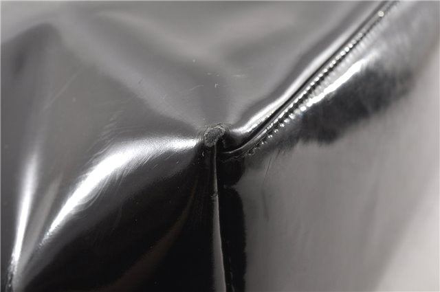 Authentic GUCCI Vintage Bamboo Shoulder Bag Purse Enamel Black 0901G