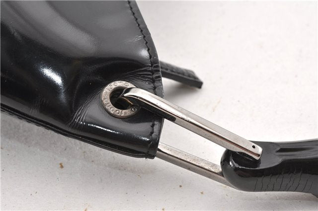 Authentic GUCCI Vintage Bamboo Shoulder Bag Purse Enamel Black 0901G