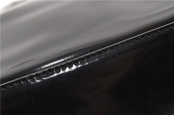 Authentic GUCCI Vintage Bamboo Shoulder Bag Purse Enamel Black 0901G