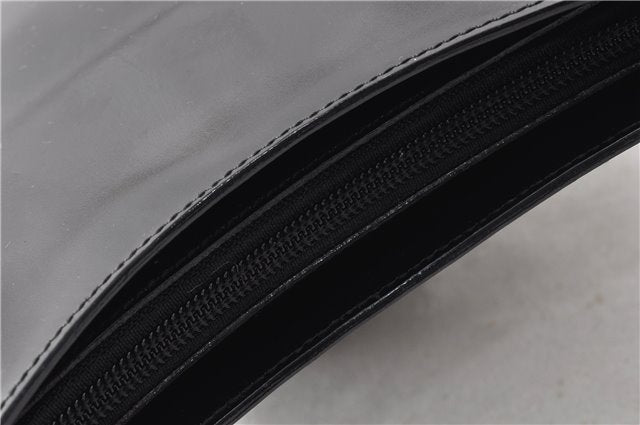 Authentic GUCCI Vintage Bamboo Shoulder Bag Purse Enamel Black 0901G