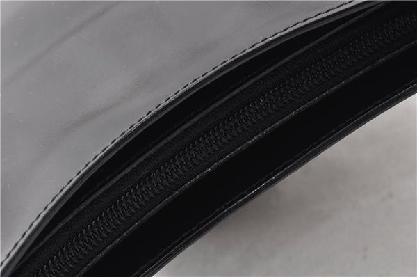 Authentic GUCCI Vintage Bamboo Shoulder Bag Purse Enamel Black 0901G