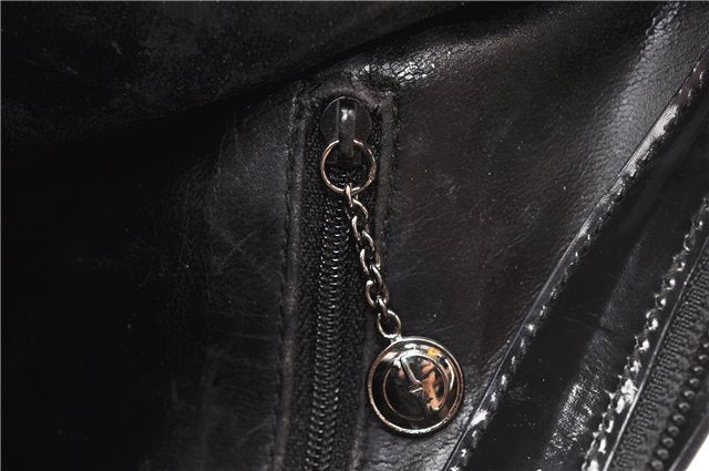 Authentic GUCCI Vintage Bamboo Shoulder Bag Purse Enamel Black 0901G