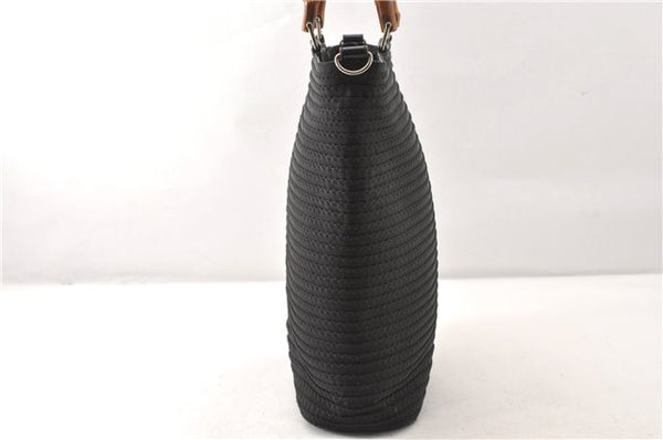 Authentic GUCCI Vintage Bamboo 2Way Shoulder Tote Bag Nylon Enamel Black 0902G