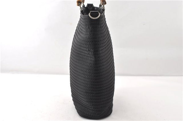 Authentic GUCCI Vintage Bamboo 2Way Shoulder Tote Bag Nylon Enamel Black 0902G