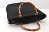 Authentic GUCCI Vintage Bamboo 2Way Shoulder Tote Bag Nylon Enamel Black 0902G