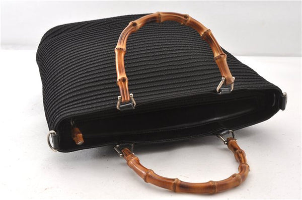 Authentic GUCCI Vintage Bamboo 2Way Shoulder Tote Bag Nylon Enamel Black 0902G
