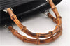 Authentic GUCCI Vintage Bamboo 2Way Shoulder Tote Bag Nylon Enamel Black 0902G