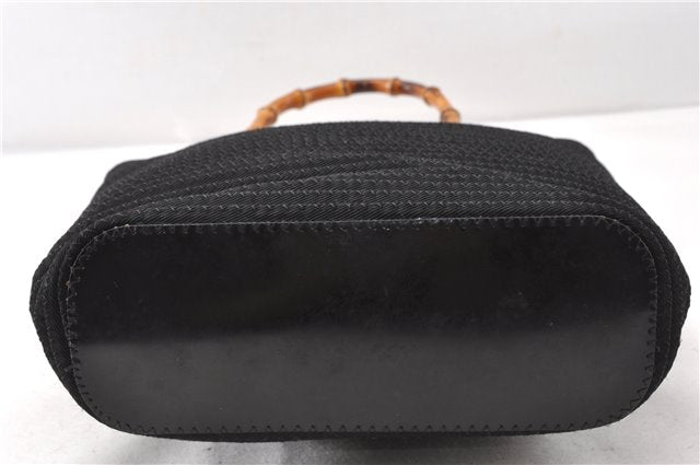 Authentic GUCCI Vintage Bamboo 2Way Shoulder Tote Bag Nylon Enamel Black 0902G