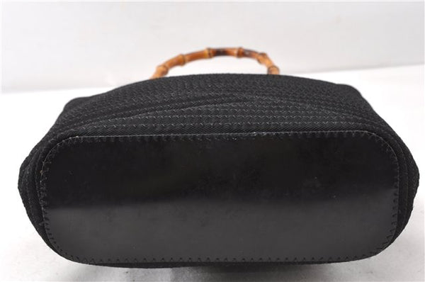 Authentic GUCCI Vintage Bamboo 2Way Shoulder Tote Bag Nylon Enamel Black 0902G