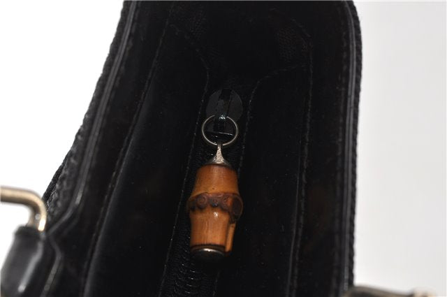 Authentic GUCCI Vintage Bamboo 2Way Shoulder Tote Bag Nylon Enamel Black 0902G