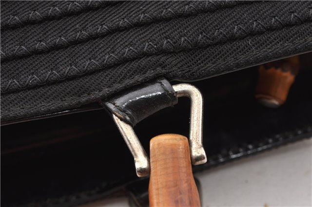 Authentic GUCCI Vintage Bamboo 2Way Shoulder Tote Bag Nylon Enamel Black 0902G