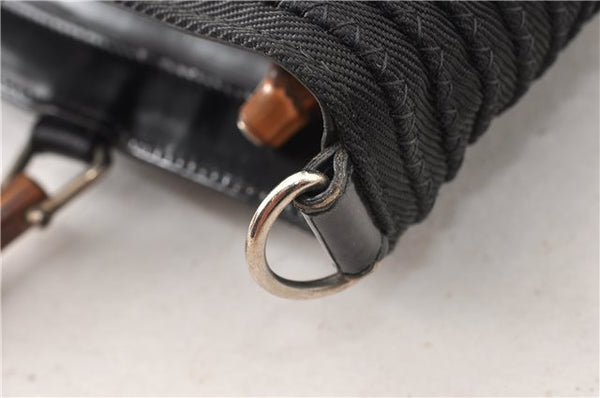 Authentic GUCCI Vintage Bamboo 2Way Shoulder Tote Bag Nylon Enamel Black 0902G