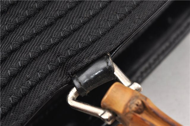 Authentic GUCCI Vintage Bamboo 2Way Shoulder Tote Bag Nylon Enamel Black 0902G
