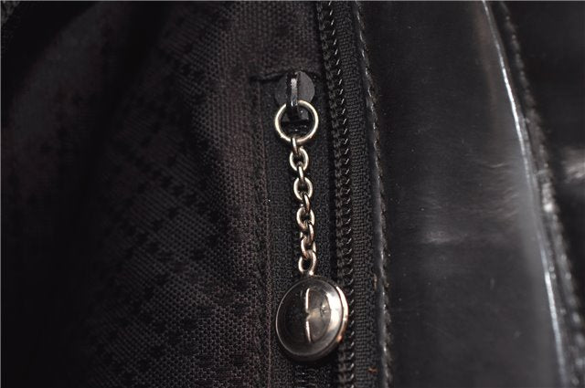 Authentic GUCCI Vintage Bamboo 2Way Shoulder Tote Bag Nylon Enamel Black 0902G