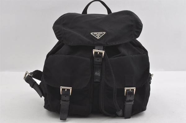 Authentic PRADA VELA Nylon Tessuto Leather Backpack Purse B2811 Black 0902I