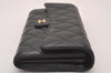 Authentic CHANEL Lamb Skin Matelasse Long Wallet Purse Black CC Box 0904I