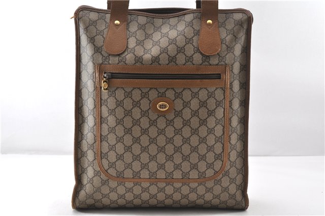 Authentic GUCCI Web Sherry Line Shoulder Tote Bag GG PVC Leather Brown 0906G