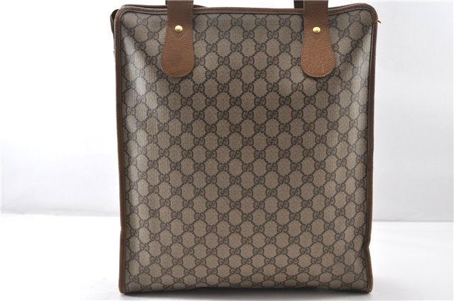 Authentic GUCCI Web Sherry Line Shoulder Tote Bag GG PVC Leather Brown 0906G